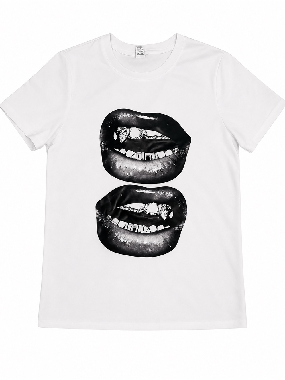 Graphic Double Lip Tee in White and Black